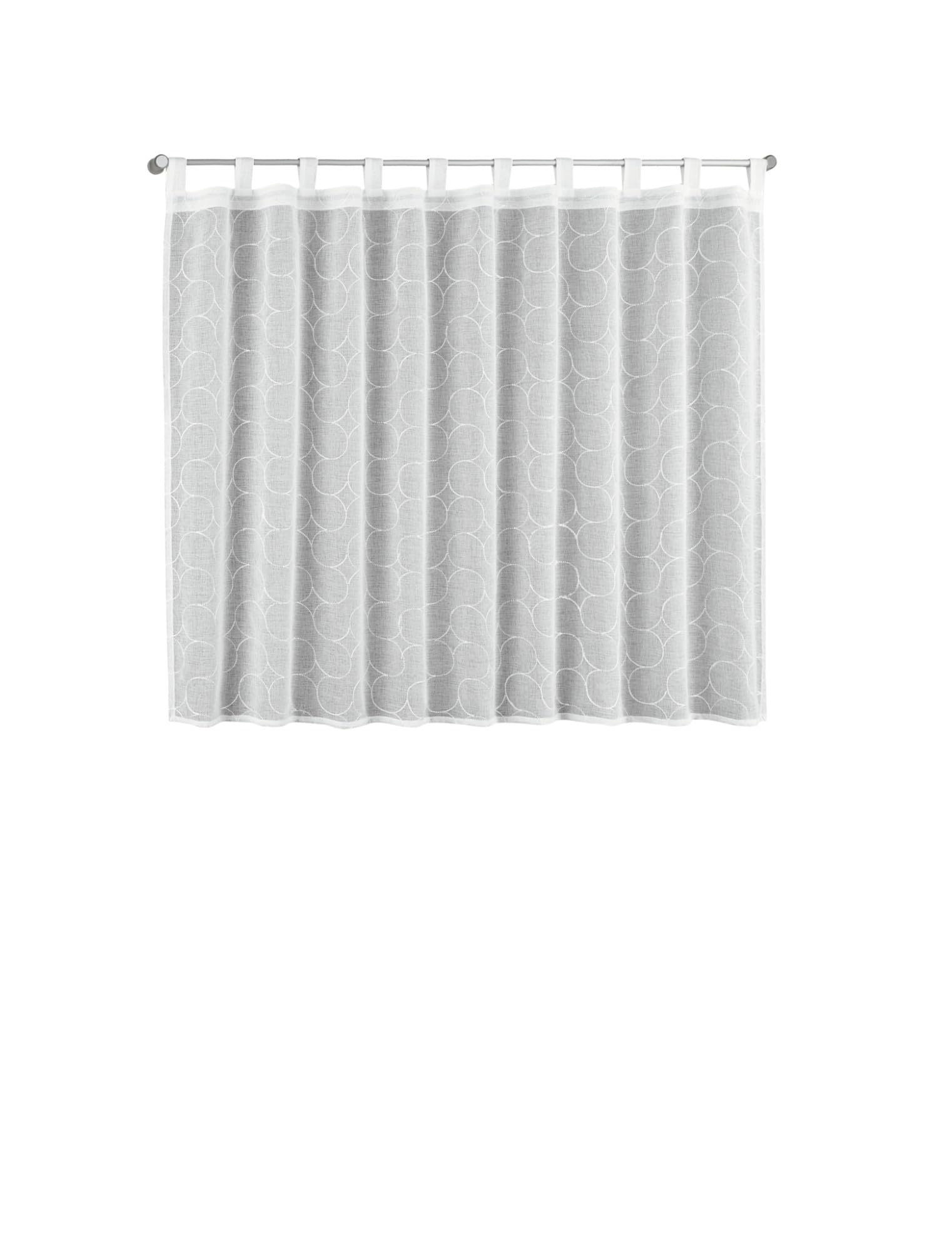 Gardinia Bistro Curtain with Scalloped Embroidery, White, 140 x 85 cm