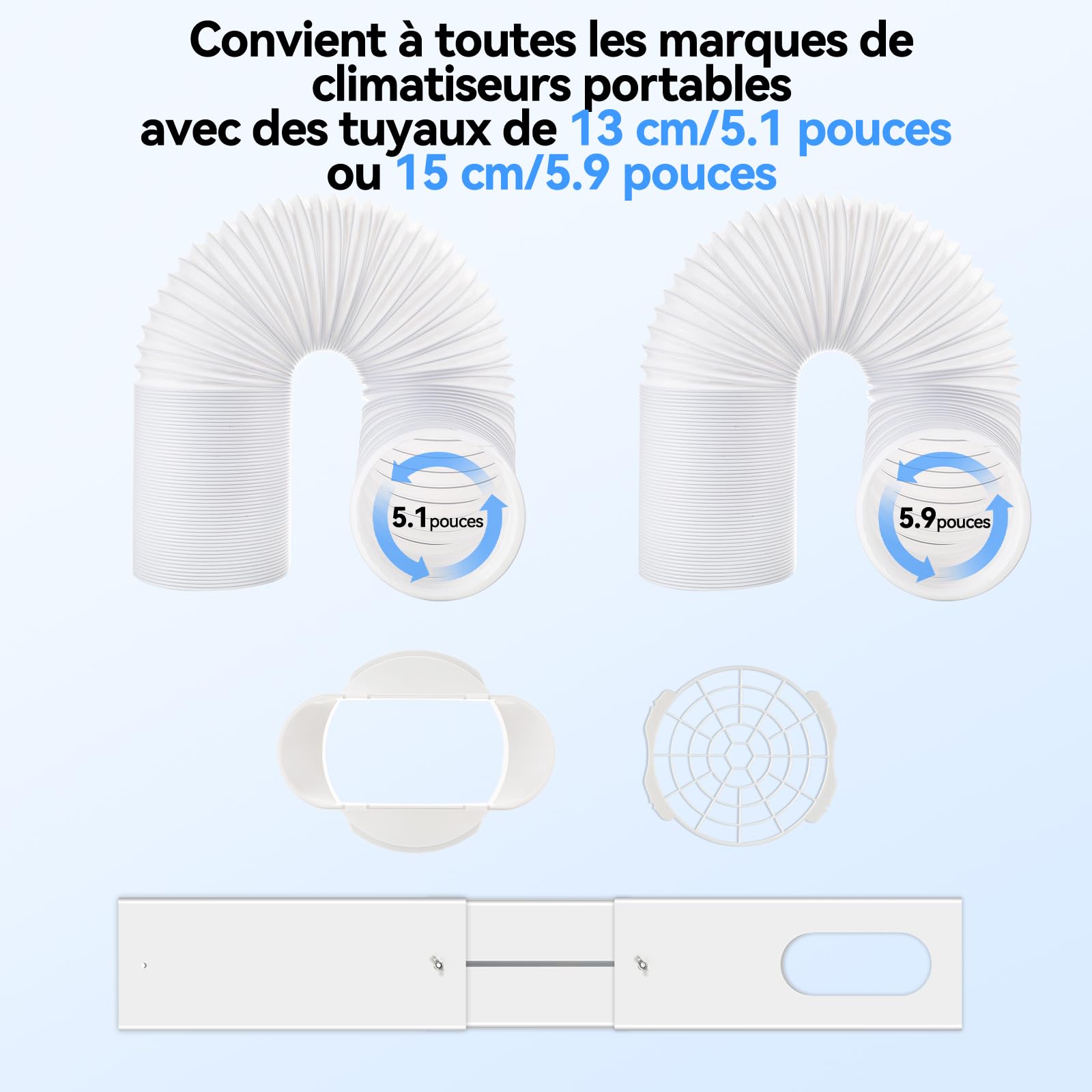 15/13 CM Joint de Fenêtre avec Adaptateur 2En1 AGPTEK, Kit Calfeutrage Climatiseur Universel Coulissante Amélioré, Réglable Panneau et Raccord Tuyau d'Échappement de Climatisation Mobile-5.1/5.9pouce