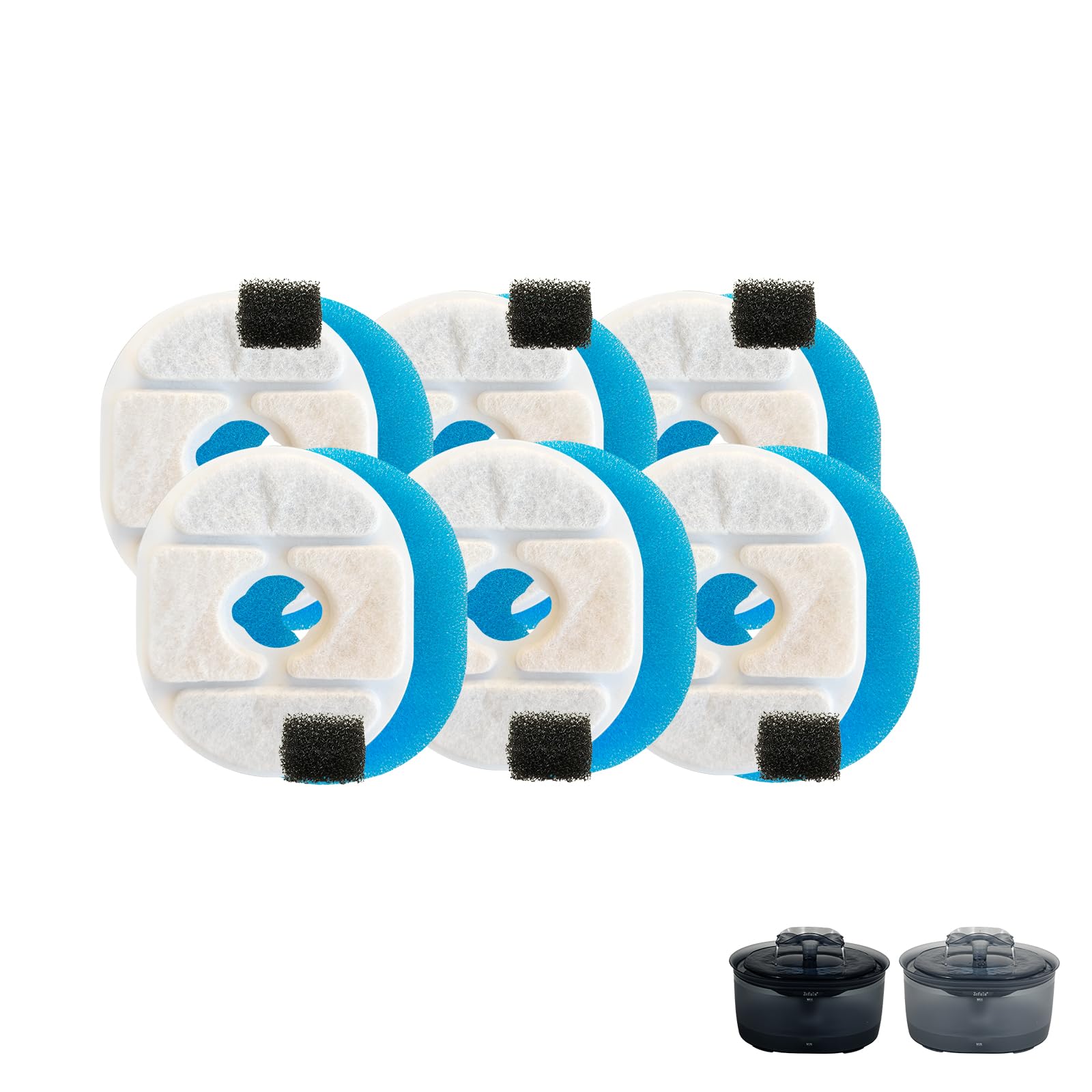 BloomBloomme 6 Pack Replacement F-ilters For 2.3gal/300oz Dog Water Fountains Multi-layer Filtration Including A Sponge Layer Ion Exchange Resin Layer...
