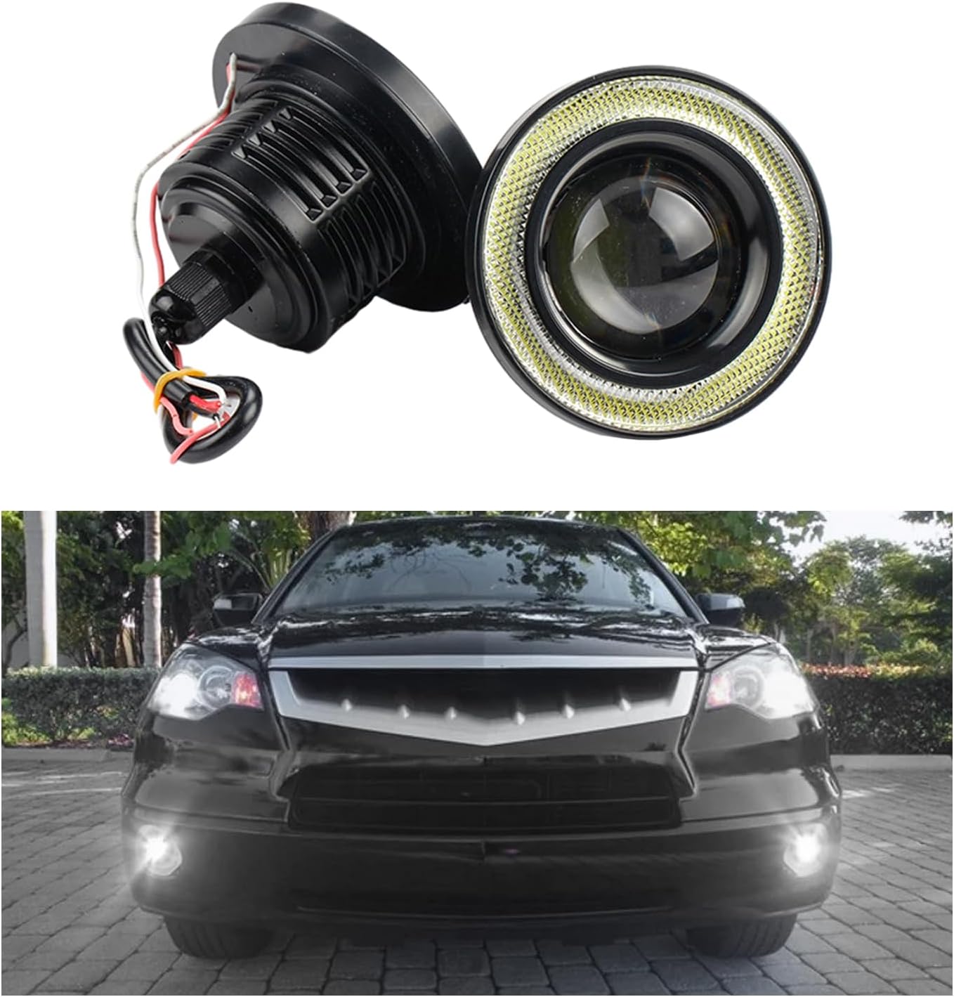 2 PCS Car Angel Eye Fog Light, 2.5” Round COB LED Super Bright High Power Fog Angel Eye Projector with Halo Rings, Universal Vehicle DRL Daytime Driving Light Fog Lamp Bulbs (White)
