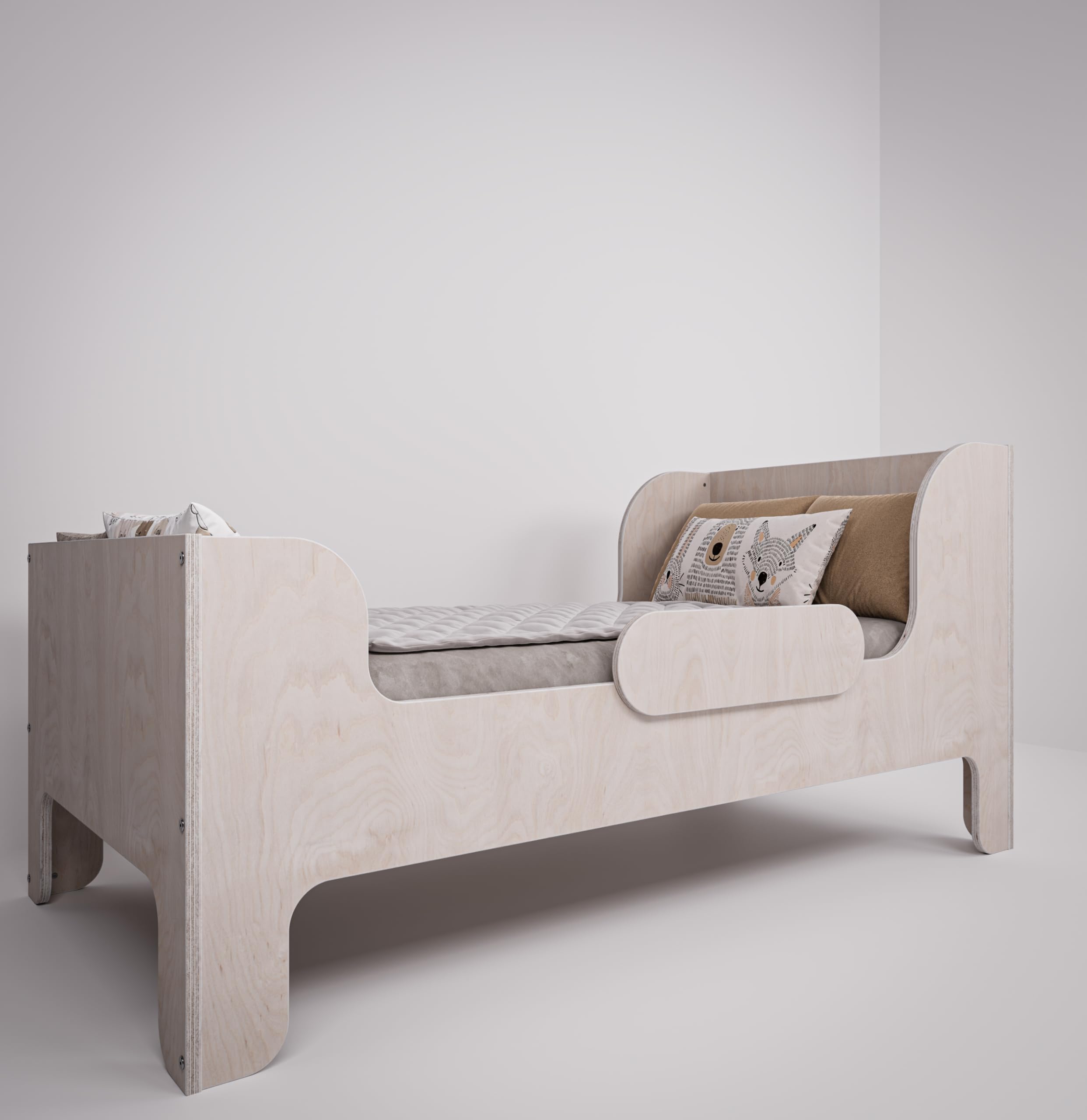 OSONO | ALLA B Łóżko dziecięce 80x160 cm z naturalnego drewna | Łóżko podłogowe Montessori z barierką ochronną i stelażem | Nowoczesne łóżko dziecięce dla chłopców i dziewczynek