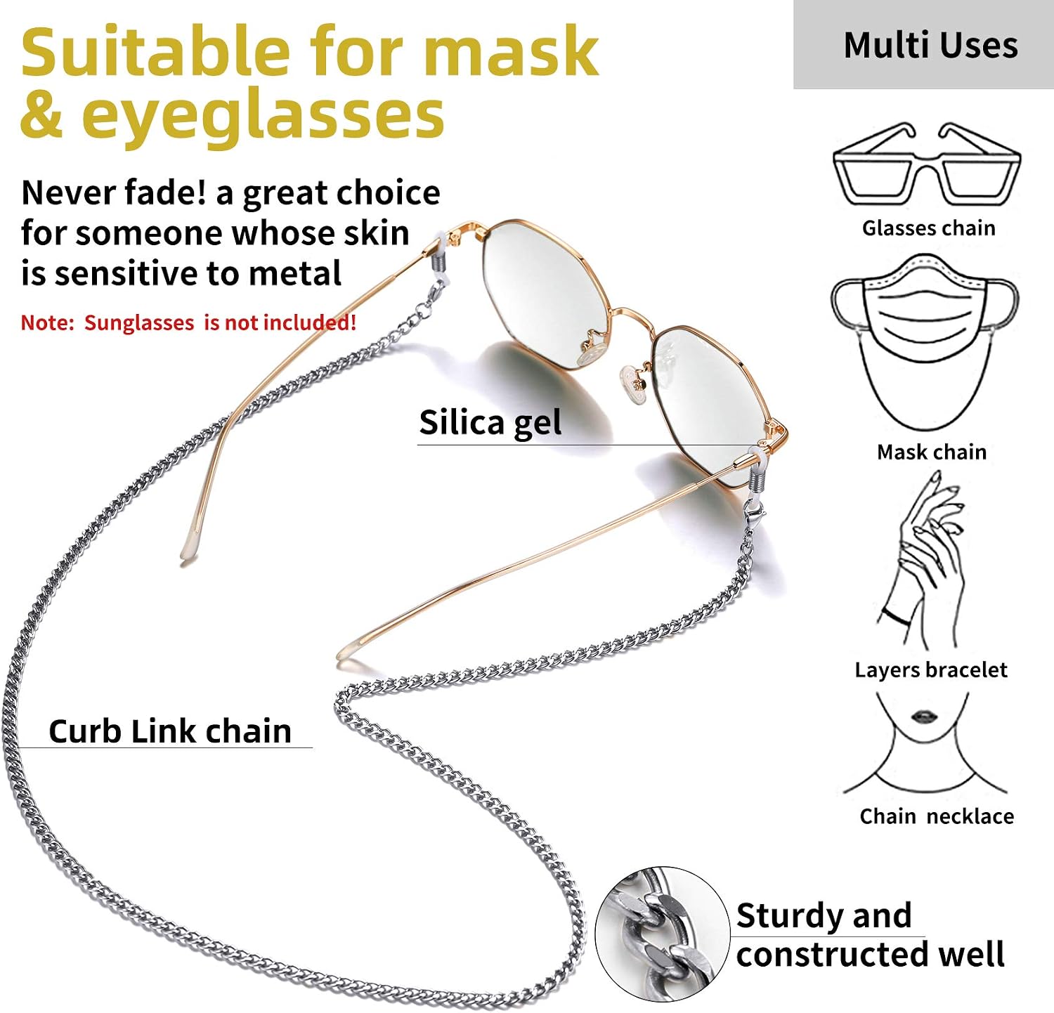 ChainsHouse Eyeglasses Chains for Women, Sunglasses Chain Holder with Customized Name/Birthstone Options (Sent Gift Box)