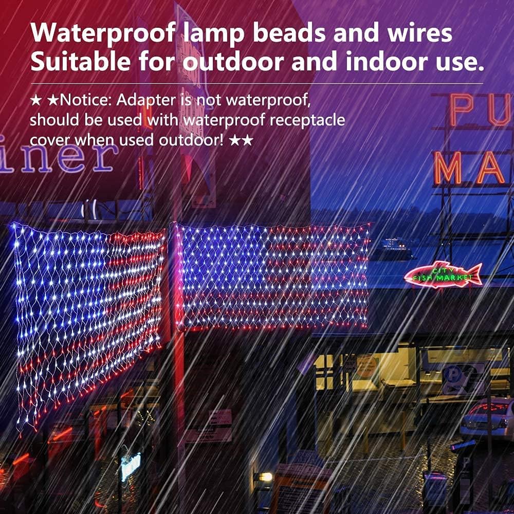 (New) American Flag Lights, Outdoor String Lights 420 LED Waterproof Led Flag Net Light Patriotic Ornaments for Outdoor Home Yard,Garden, Camping, Memorial Day, 4th of July, Christmas Decorations