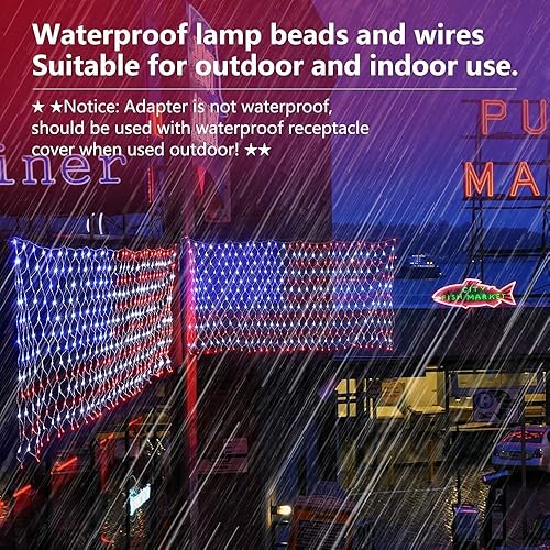 Miniatura 3 de Luces de bandera estadounidense, cadena de luces para exteriores, 420 luces LED, impermeables, luces de red de bandera LED, adornos patrióticos para