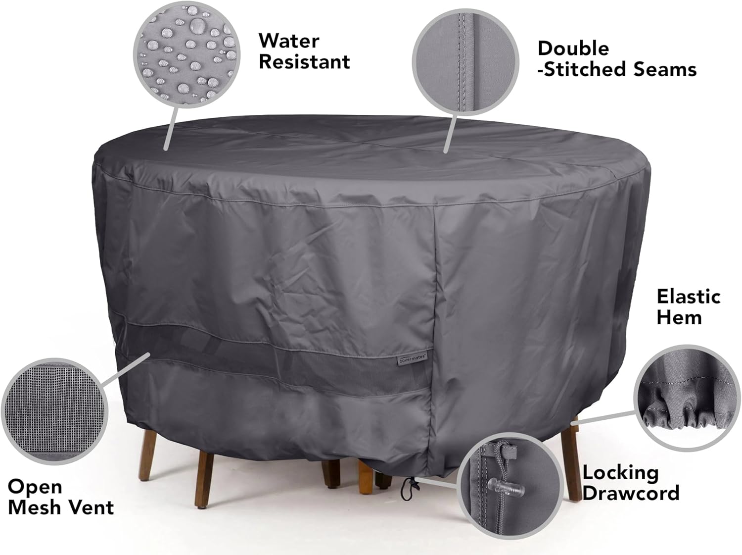 Covermates Elite Round Accent Table Cover – 300D Polyester with Water-Resistant Finish, Mesh Vent & Adjustable Buckle Straps for Outdoor Patio Table Protection, 42DIAMETER x 25H, Charcoal