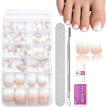 Nude False Toenails - 120pcs Square False Toenails Kit - Gradual Nude French Fake Toe Nails - Full Cover Press On Toe Nails With Glue, File & Pusher - Stick On Toenails For Women Nail Art Diy Gift