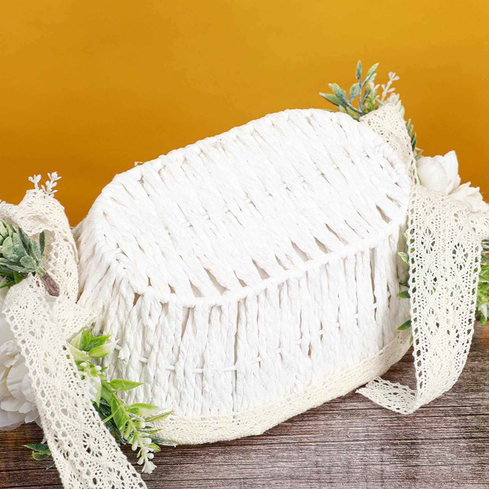 Cesto per Damigella di Fiori, Cestini Bianchi con Fiocco e Manico Pieghevole per Matrimoni e Pasqua