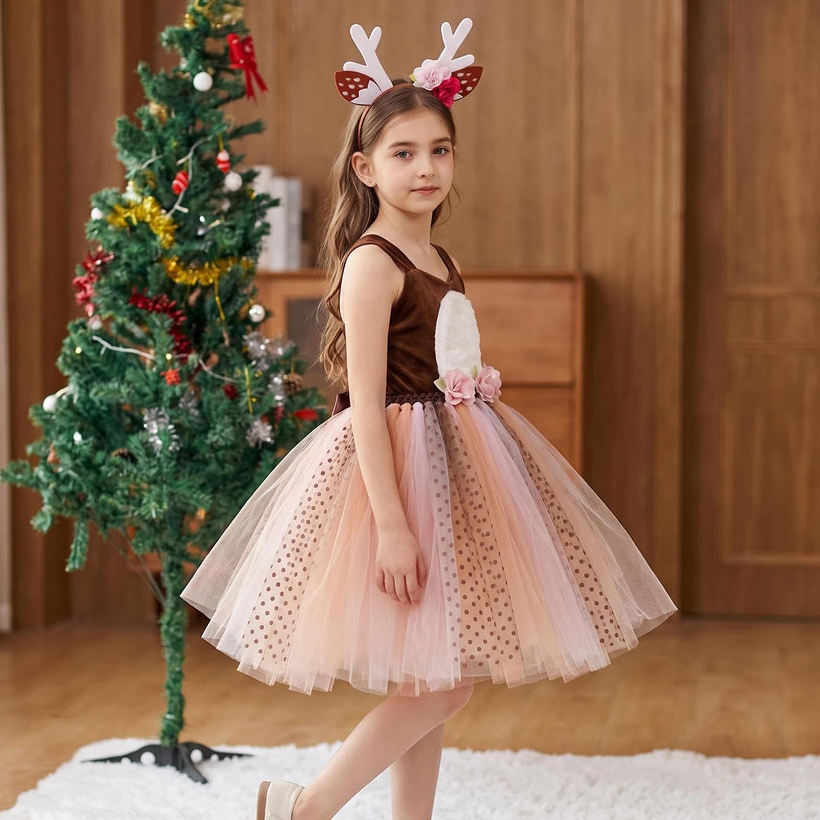 Abiti Natalizi in Tulle per Bambine Gonna da Carnevale con Fiori e Animali