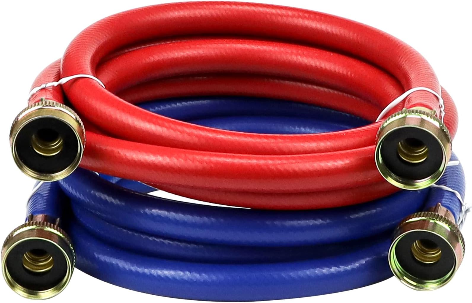 Fetechmate 2 PACK Rubber 6FT Washing Machine Hoses Burst Proof Red and Blue Coded Washer Hoses for Hot and Cold Water 3/4" Connection Water Supply Lines - 10 YEAR WARRANTY