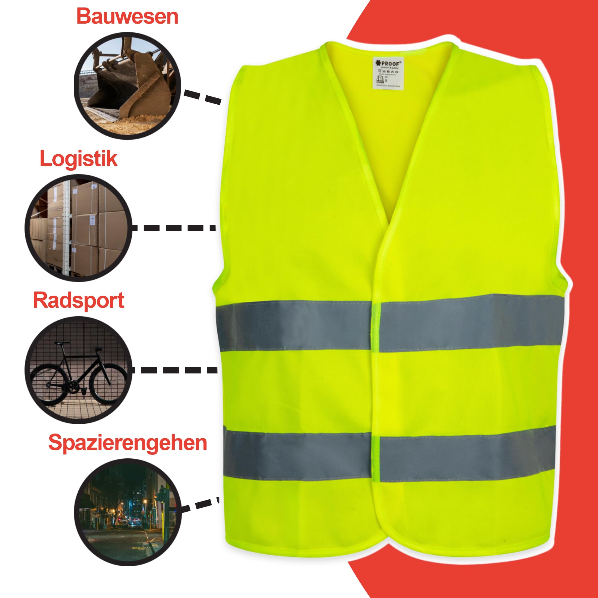 PROOF COMFORT & SAFETY Kamizelka odblaskowa, 1 szt., jasnożółty S - XXXL