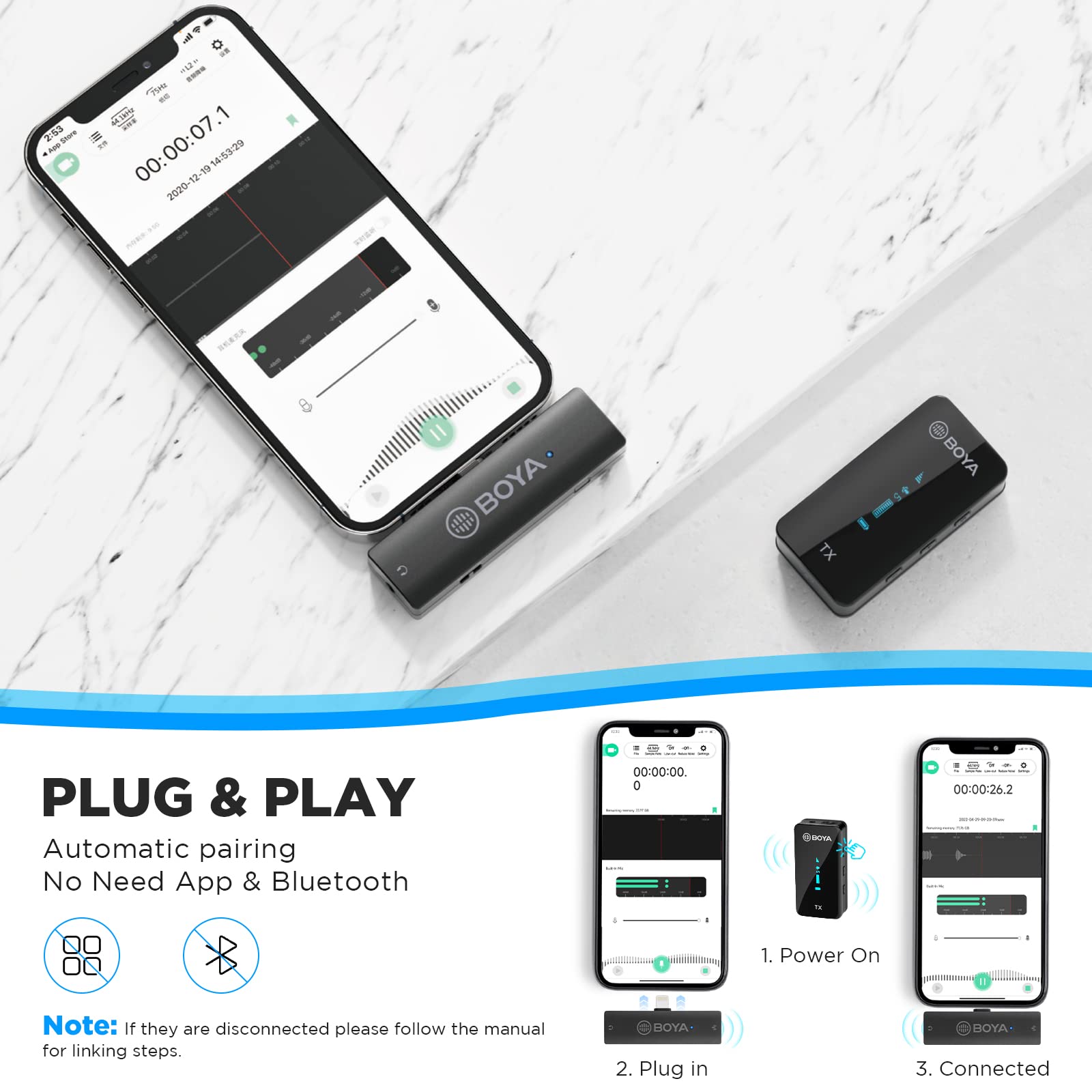 BOYA BY-XM6 S3 Microfono Lavalier Wireless per iPhone iPad, Plug Play Risvolto Lav Mic per Registrazione Video YouTube Facebook Live Stream Podcast Intervista Vlog