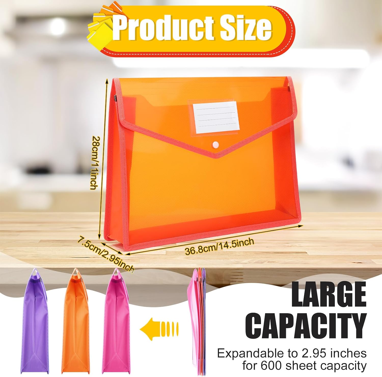 Epakh 3 Pack Plastic Expanding File Folders Waterproof, Pink Purple Orange image 2