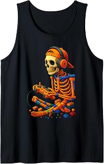 Halloween Skeleton Gamer Video Gaming Master Builder Boys Tank Top