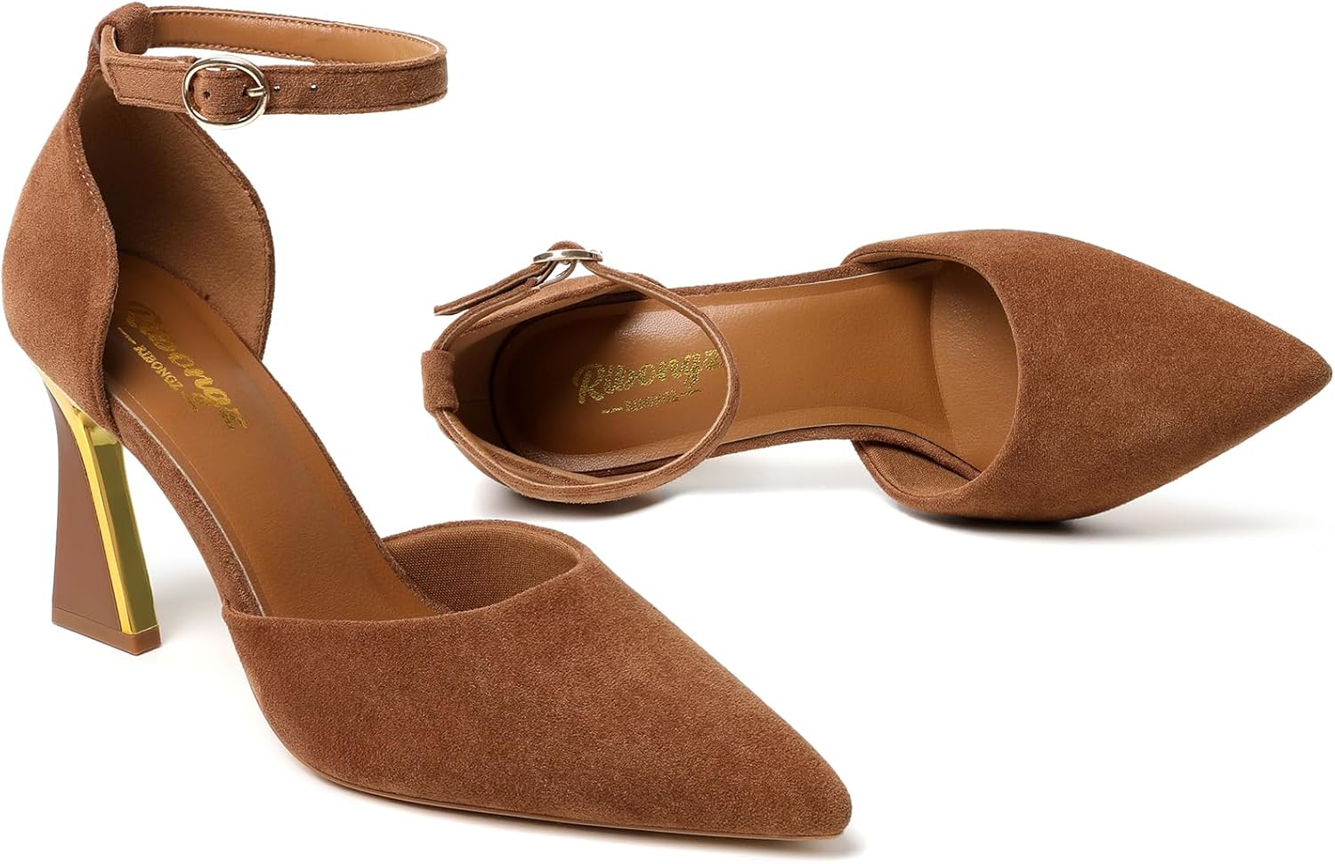 RIBONGZ Women's Closed Pointed Toe Heels Ankle Strap High Pumps Elegant Strappy Stiletto Dress Shoes for Work Party Evening Casual Office - Image 4