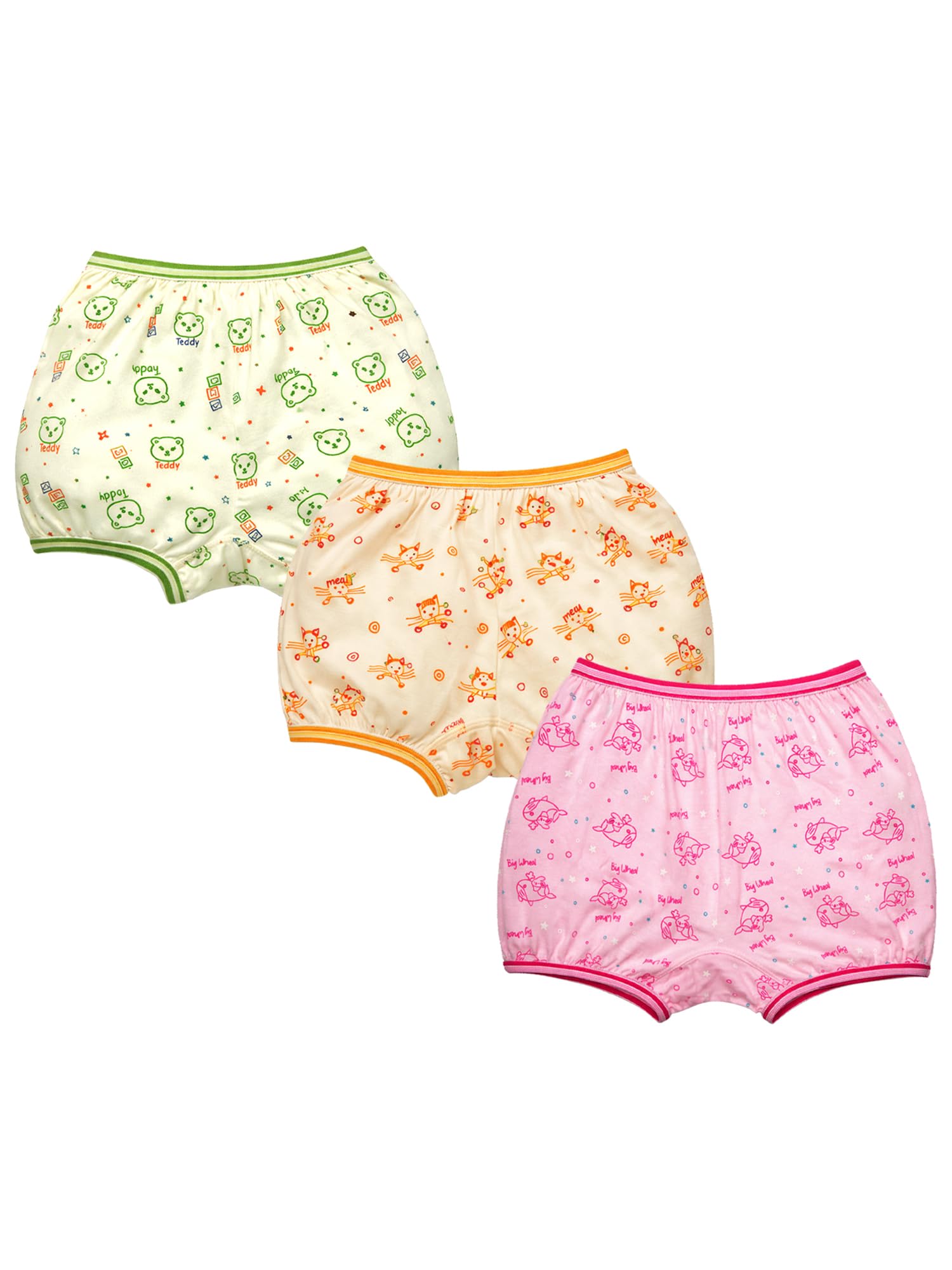 Kids Unisex Bloomer Underwear 100% Cotton Assorted Soft Comfortable | Skin Friendly | Innerwear | Pack of 3… (Color & Print May Vary)