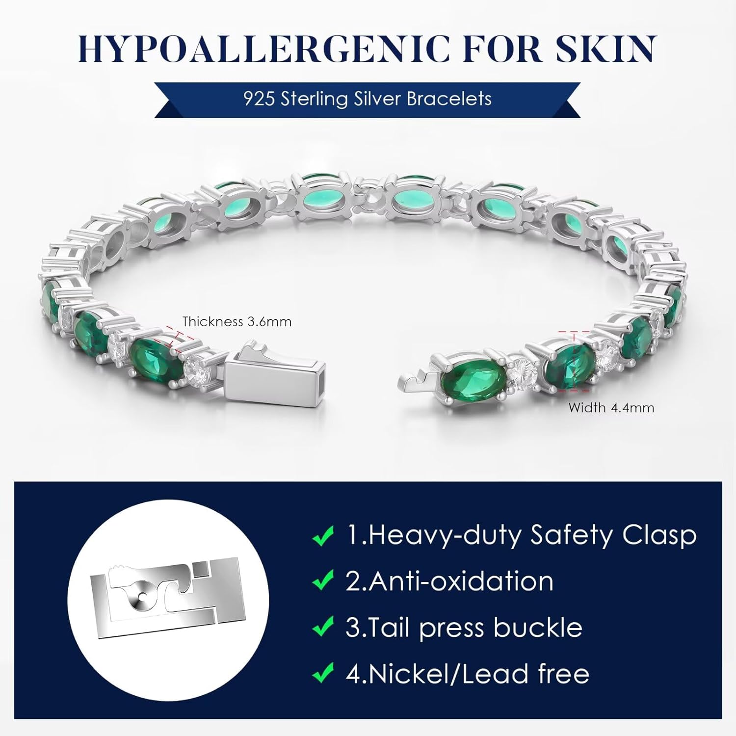 Iefil Tennis Bracelets for Women - 925 Sterling Silver Birthstone Bracelet, Anniversary Birthday Gifts for Women, Jewelry Gifts for Woman Her, 6.5"-7" - Image 2