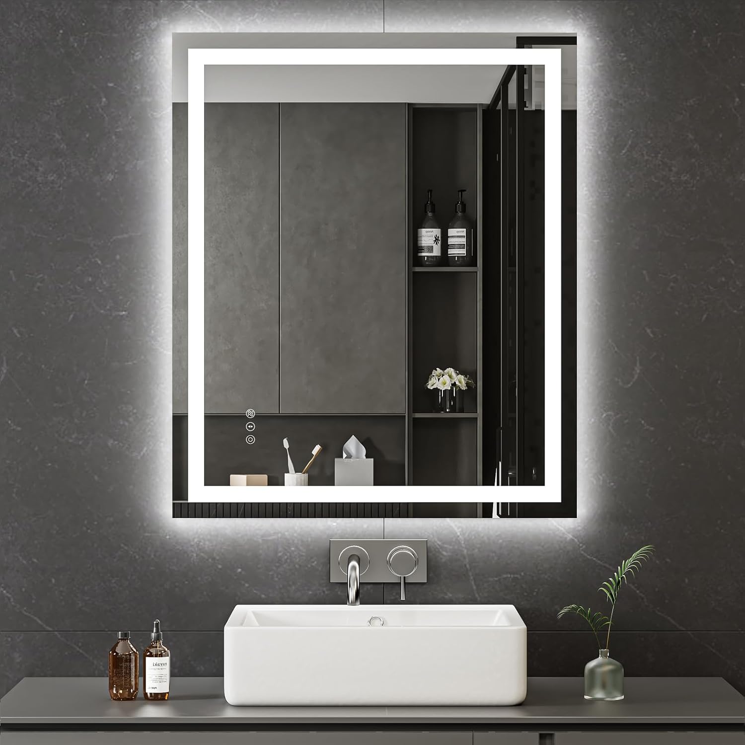 Dripex 36 x 30 Inch LED Bathroom Mirror, AntiFog Wall