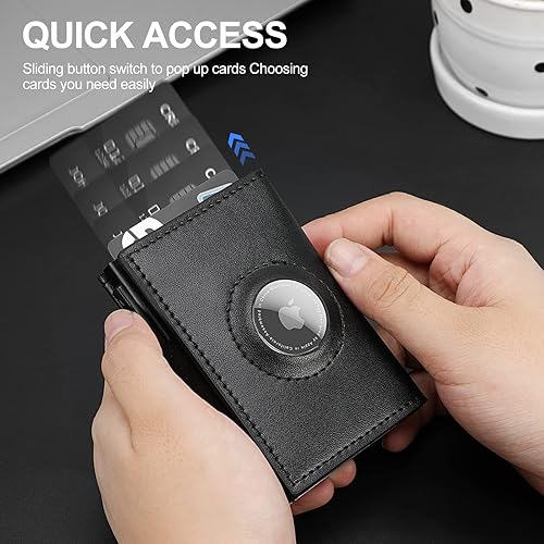 Miniatura 6 de LAKIPETN AirTag - Cartera delgada de cuero para hombre, con tarjeta de crédito, tarjetas emergentes, carteras, protección de bloqueo RFID compatible