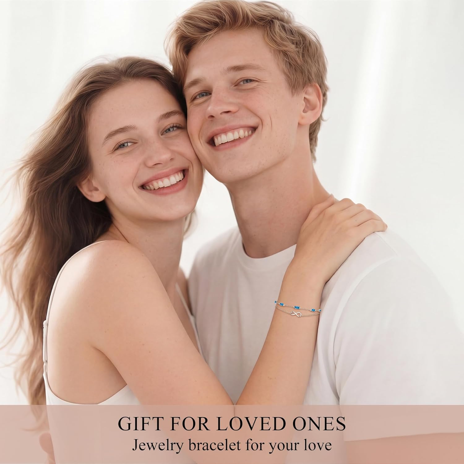 Valentine's Day Gift Infinity Love Women Bracelet Birthstone Charm Link Bracelet for Women 925 Sterling Silver Birthstone Bracelets for Women, 18K-Gold-Plated 925 Sterling Silver Dainty Simple Charm Link Bracelet - Image 5