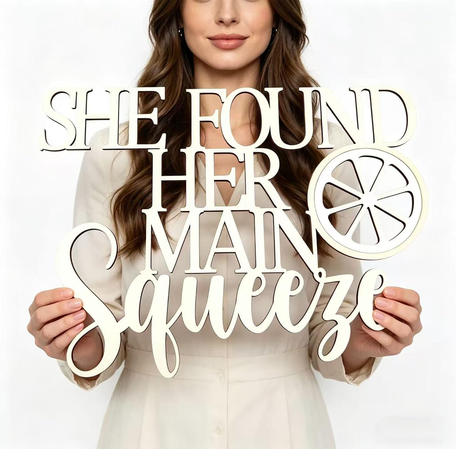 View 1 of "She Found Her Main Squeeze " Wooden Sign, Bridal Shower Backdrop Decor, Lemon Theme Wall Decor Photo Prop for Baby Shower, Birthday Party Banner Backdrop Decoration Supplies