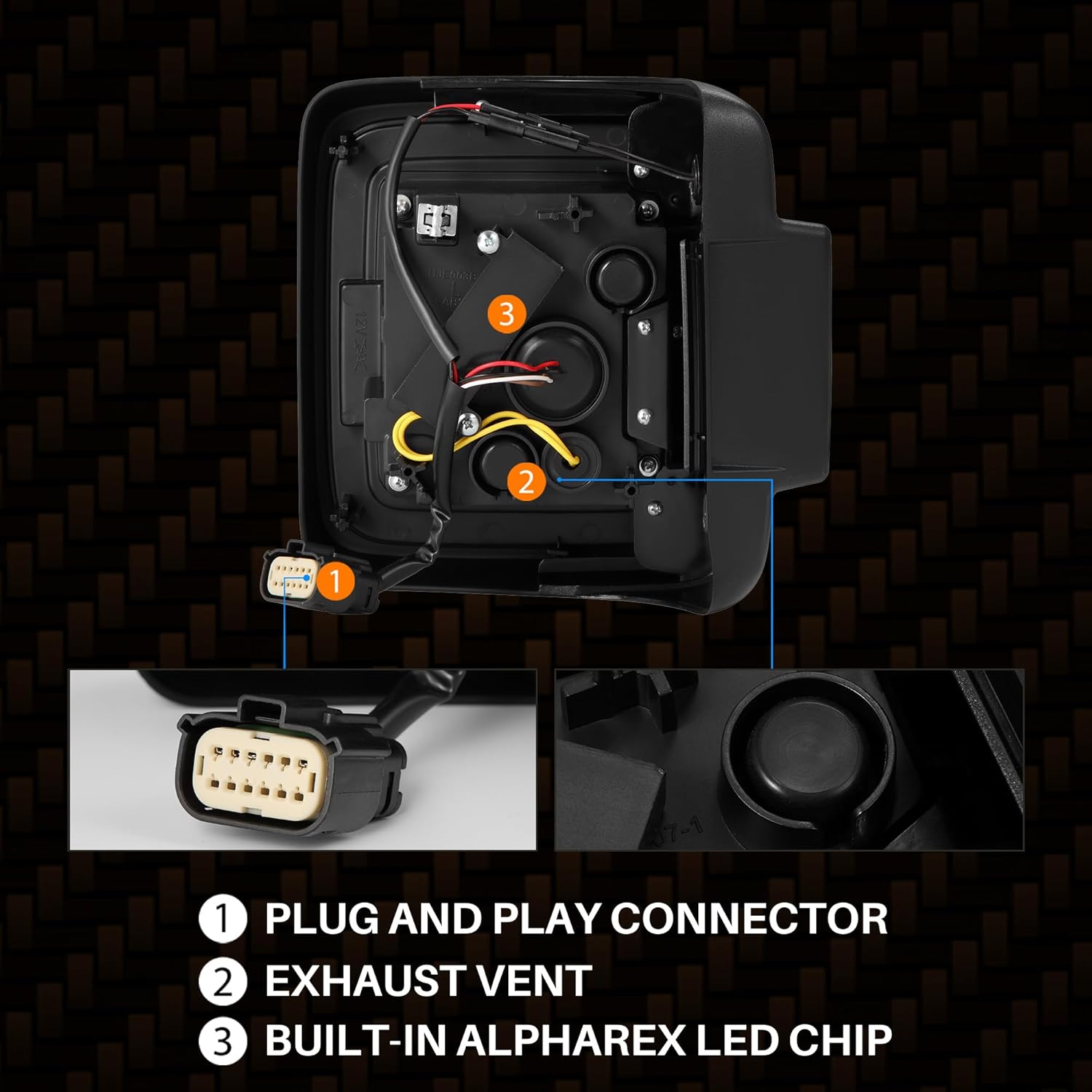 AlphaRex Tail Lights Replacement for 18-24 Jeep Wrangler JL Black-Red NOVA-Series Prismatic LED Tail Lights