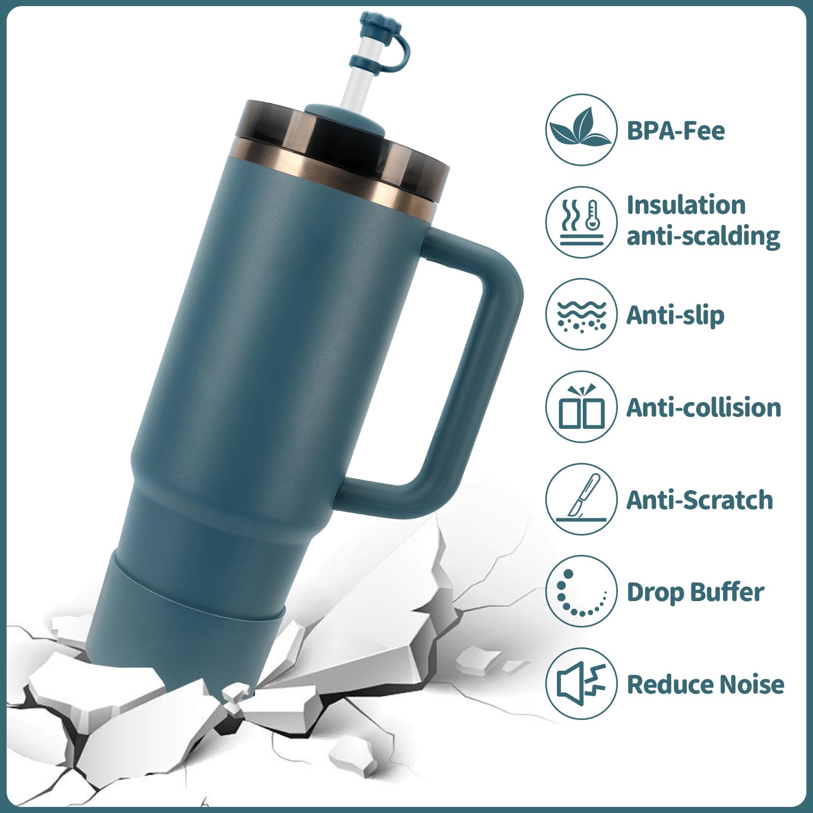 8 pezzi, tra cui 2 tappi di copertura per cannuccia, 2 tappi quadrati per fuoriuscite, 2 tappi rotondi per perdite, 2 stivali in silicone per Stanley Cup 2.0 1,2 l e 850 ml (Blue Spruce)