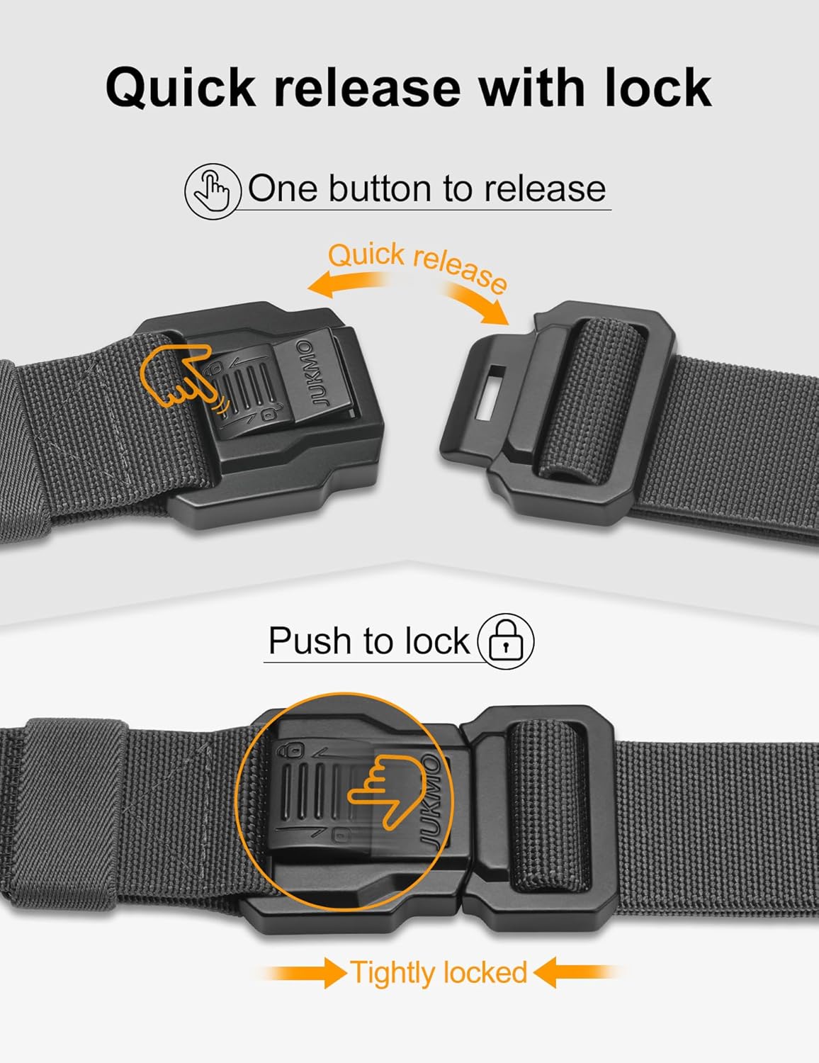 JUKMO Men's Tactical Belt with Lock, Military Work 1.5" Stretch Nylon Web Quick Release Belt with Heavy Duty Seatbelt Buckle - Image 2