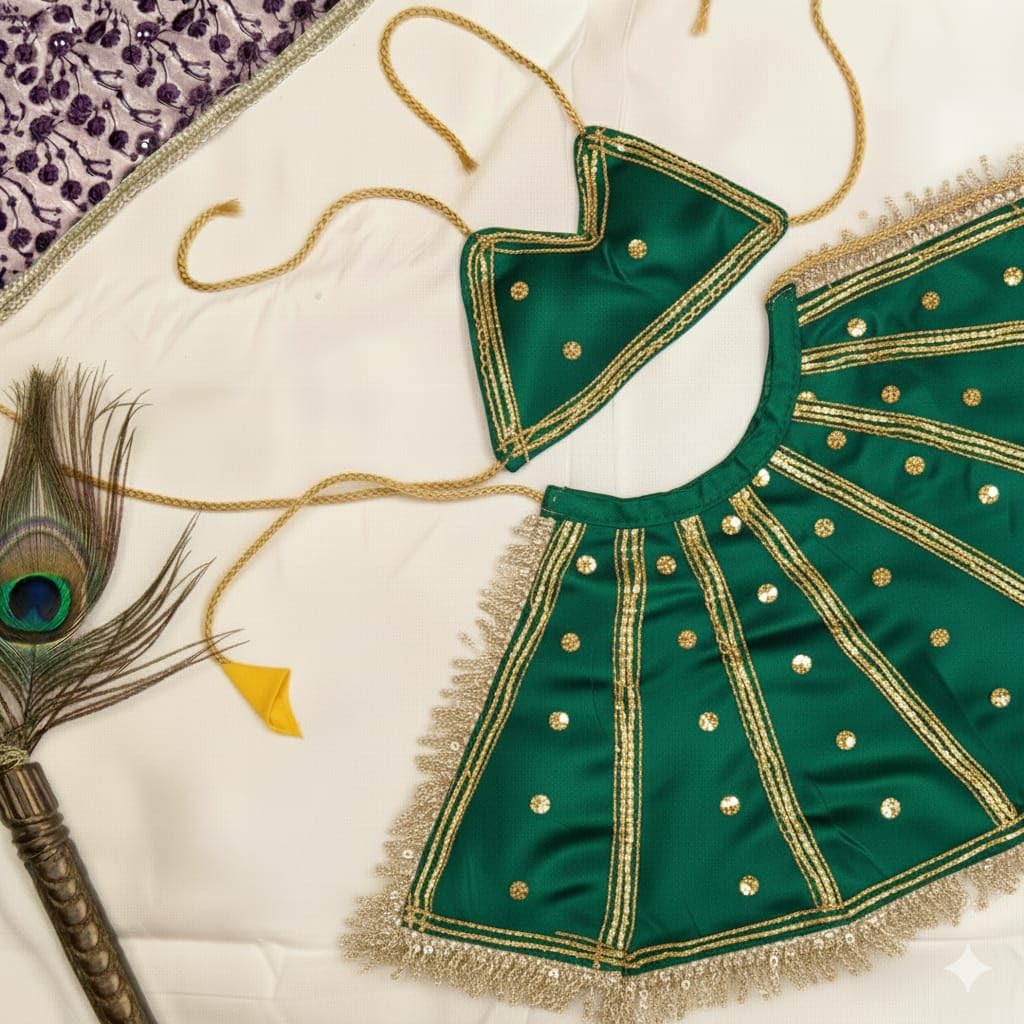 “MATA Rani Poshak for Navratri | Designer MATA Ki Chunri Dress | Fancy Devi Dress for Murti Idol | Maa Durga vastra/Lehenga Patka Devi Maa | Mandir MATA Rani Dress Set ” (Green, 4-5 Inch)-image-40