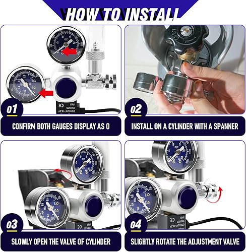 Miniatura 5 de ZUYIYI Regulador de CO2 para acuario, pantalla grande de medidores duales, solenoide de 12 V CC con contador de burbujas y válvula de retención,
