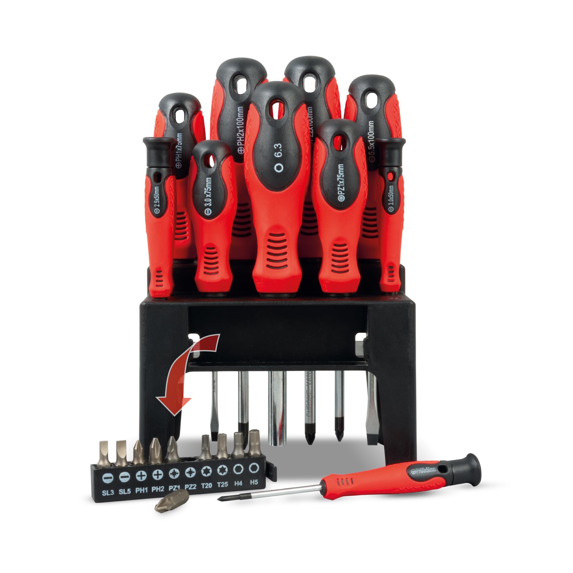 TUULKIT 21 Piece Screwdriver Set | Magnetic Screwdrivers with Stand | Assorted Bits | Cushion Grip Screwdrivers | Screwdriver Set for All Your DIY Tasks | Magnetic Tips
