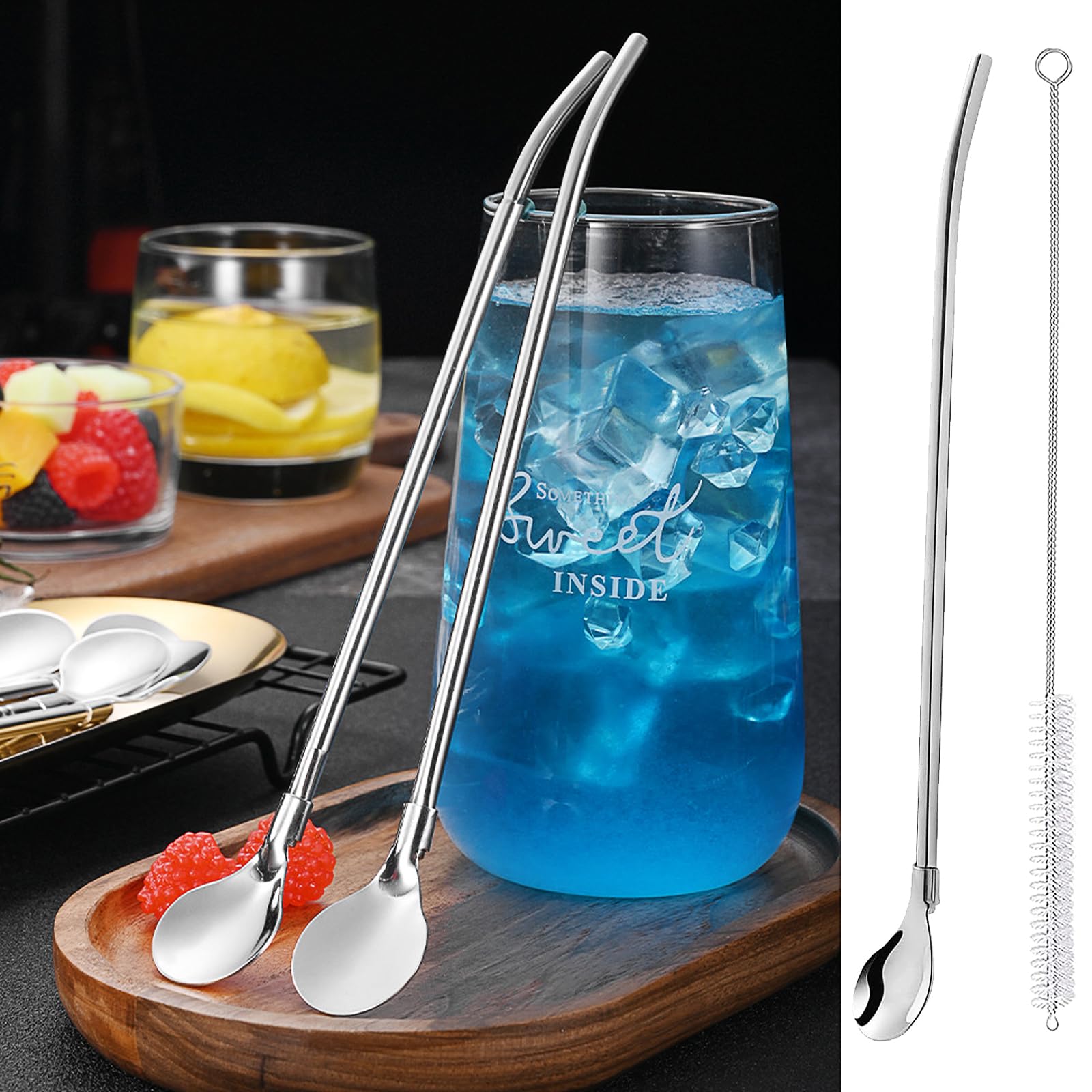 6 pezzi cannucce in acciaio inox, cucchiai riutilizzabili