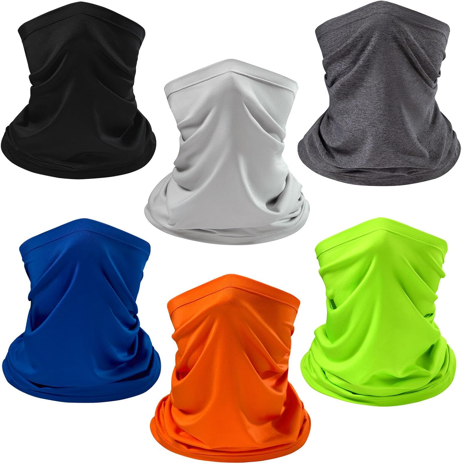 6 Pieces UPF 50+ Neck Gaiter Breathable Quick Dry Face Mask Lightweight UV Protection Balaclava Scarf for Men Women