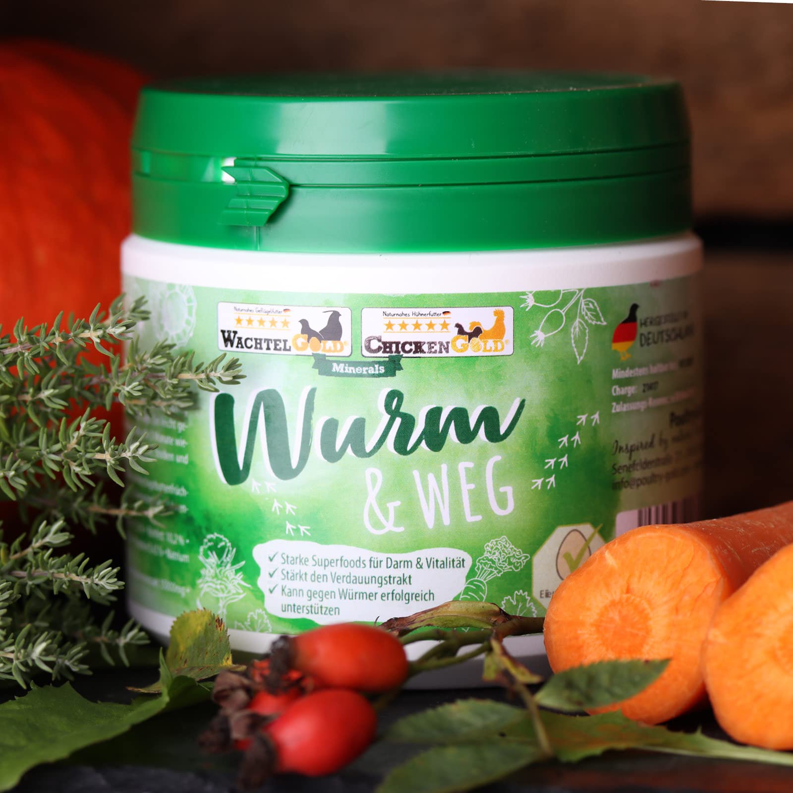 Wurm&Weg 150g - Unterstützung gegen Wurmbefall - natürliche Hilfe zur Bekämpfung von Würmern bei Wachteln & Hühnern