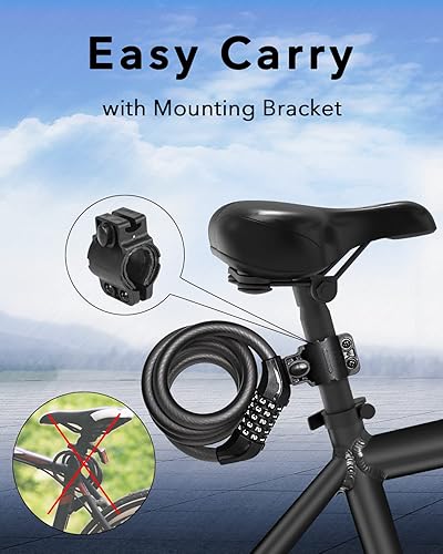 Miniatura 4 de KEYSTP Cable de bloqueo de bicicleta, cable de acero de hasta 0.591 in de grosor, combinación de 5 dígitos de alta seguridad, antirrobo, bloqueo de