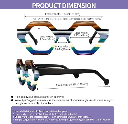 Vista 2 de Vooglam Ailsa - Lentes con montura geométrica, antiluz azul, antifatiga ocular para mujer