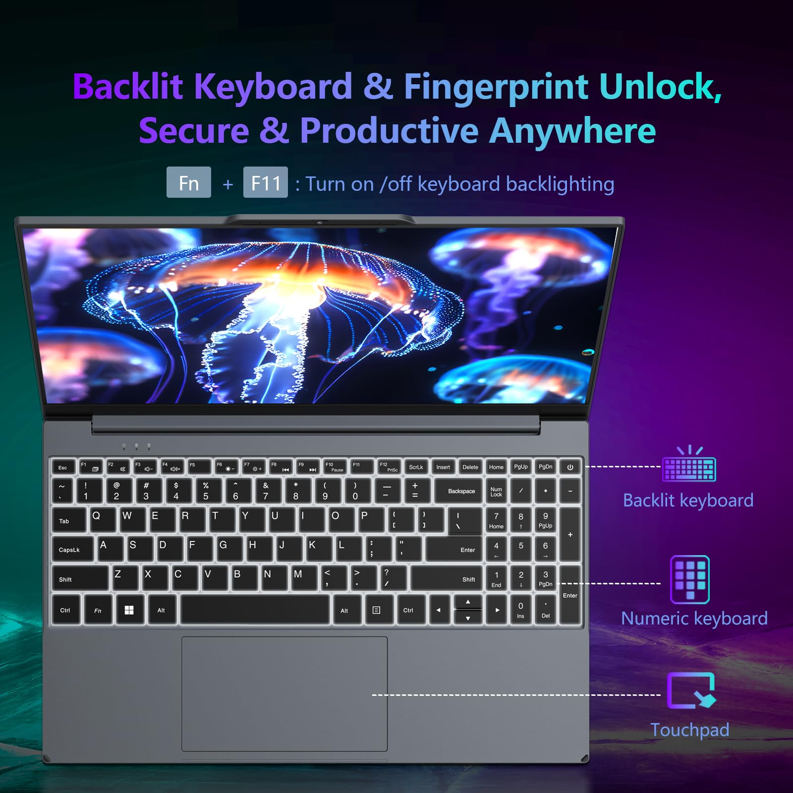 Portatile PC 15,6 Pollici, Core i7 6500U CPU, 16GB RAM, 512GB SSD, Notebook Win11 Display IPS 1920x1080P, Laptop Tastiera Retroilluminata, Wi-Fi 5, USB 3.0, Mini HDMI, TF, 5000 mAh