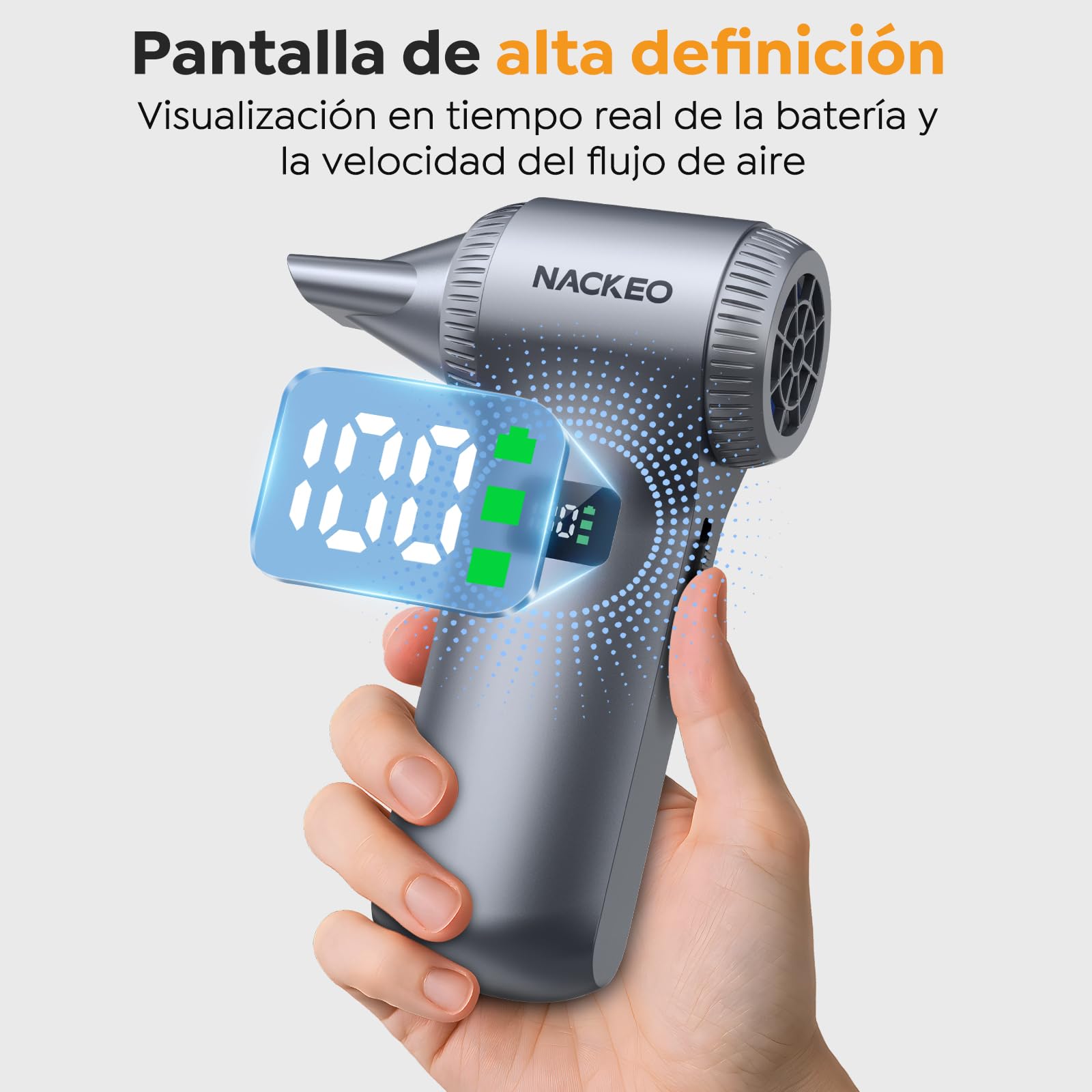 Compressore Aria Portatile, 230.000RPM Soffiatore Aria Compressa, 100 Livelli di Velocità Regolabili, Mini Soffiatore a Batteria con Luce LED e Display,Soffiatore per la Polvere per Casa,Auto,Esterni