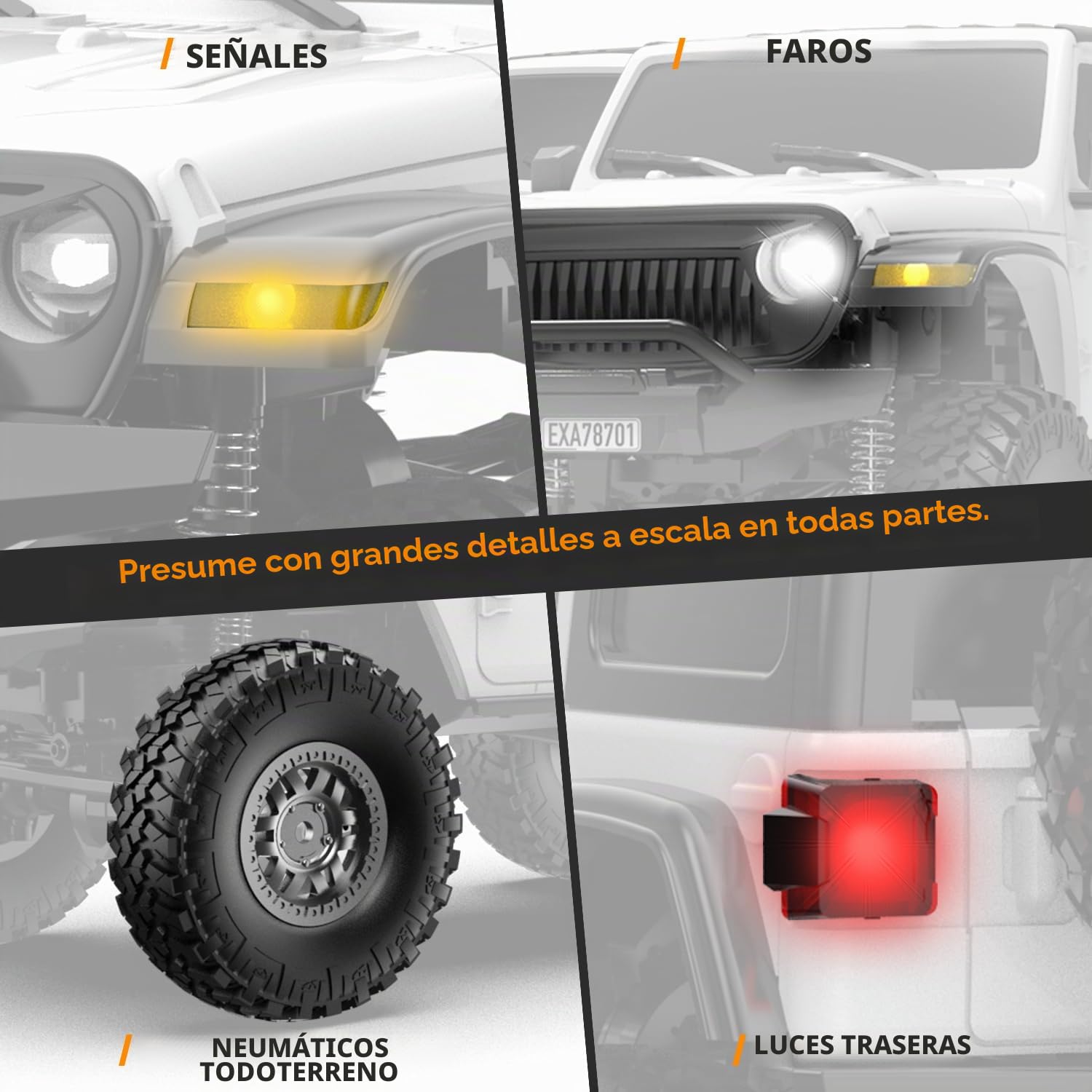 FLYCOLOR RCS24 todoterreno 1/24 Camión RC 4x4 todoterreno Crawler vehículo de escalada todo terreno camión RC monstruo teledirigido coche con faro luminoso 2 baterías impermeable juguetes Hobby (RTR