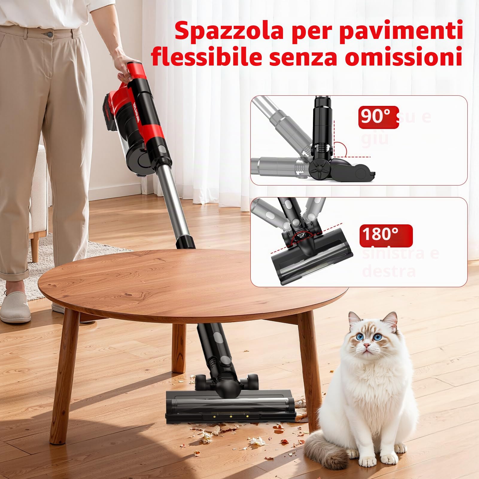 Aspirapolvere Senza Fili,60KPa/700W/70Mins Scopa Elettrica Senza Fili con 2*4,0Ah Batterie Rimovibile,LED Touchscreen,Anti-Groviglio,Aspirapolvere Senza Fili Potente Per Pavimenti/Tappeti/Peli Animali