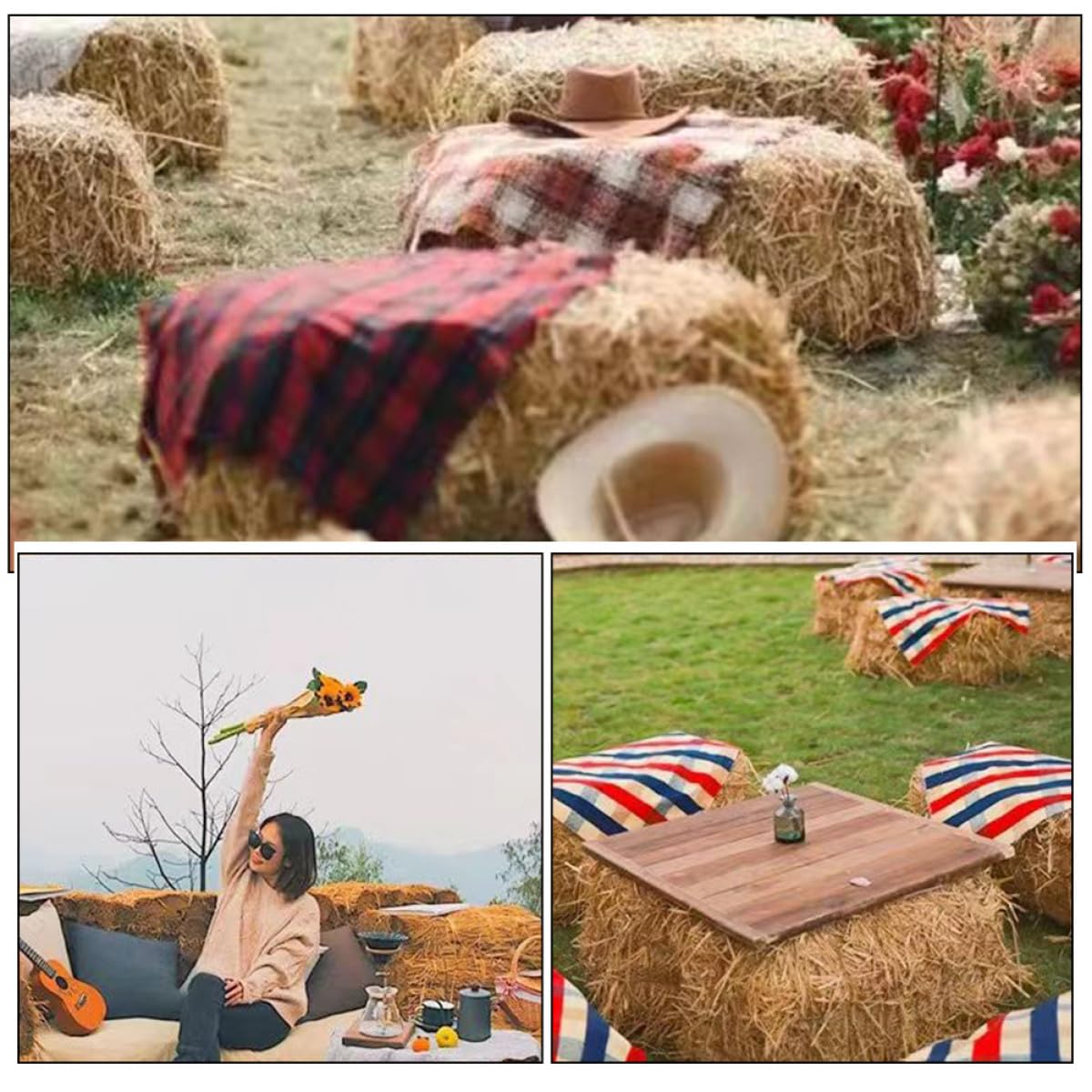 Zerodeko Décoration Accessoire pour Décor Mariage et Aménagement de Scène de Foin en Naturelle Style Champêtre Frais pour Extérieur