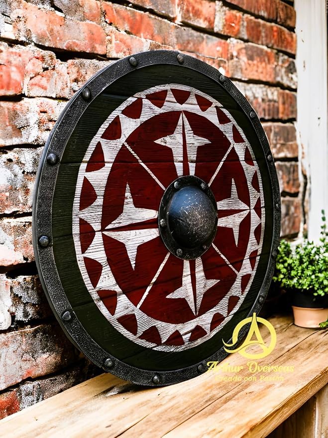 Średniowieczna ręcznie wykonana Uhtred Last Kingdom autentyczna drewniana tarcza wikingów 61 cm, Jasne, 24 Inch