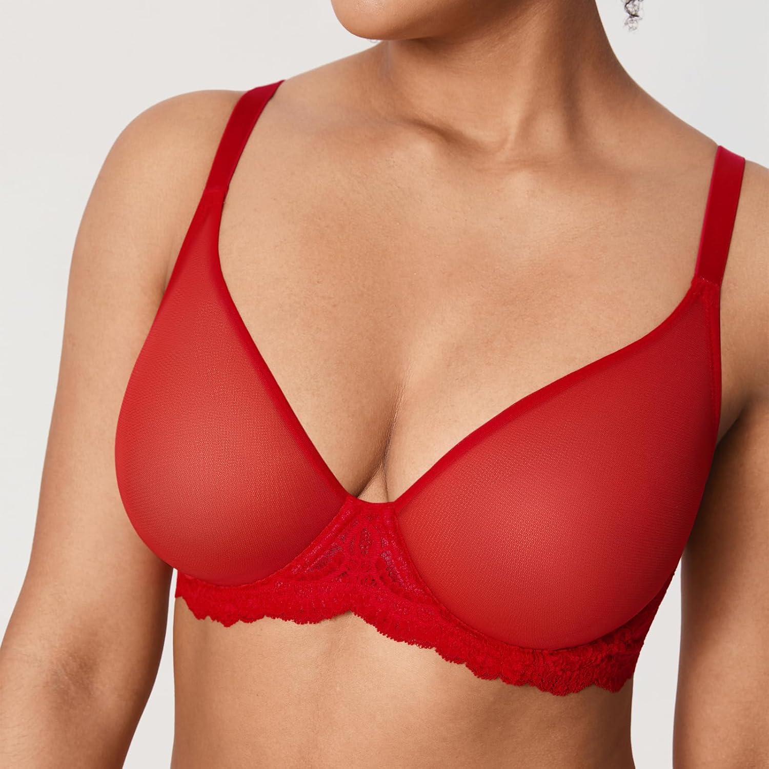 DELIMIRA Women's Sheer Mesh Bra See Through Plus Size Sexy Full Coverage Underwire Unlined Bras - Image 3