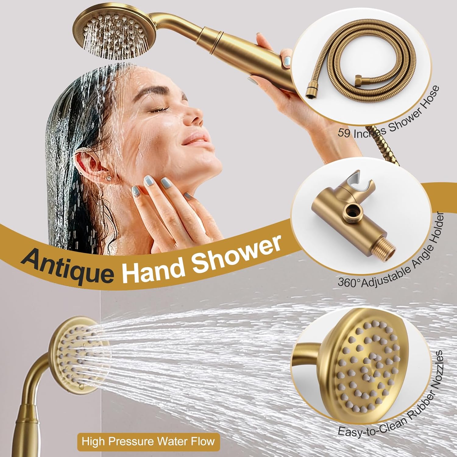 Antique Brushed Gold Rain Shower Faucet System Complete Set,9"Ceiling Vintage Rainfall Shower Head with Handheld Spray Fixtures Combo,2 Way Diverter Brass Pressure Balance Valve and Trim Kit