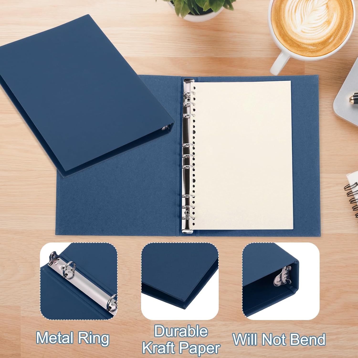PATIKIL A4 Binder Cover, 2 Pcs 4 Round Ring Binder Protector Kraft Paper Binder Shell Hardcover for Meeting Notebook Folder, Blue