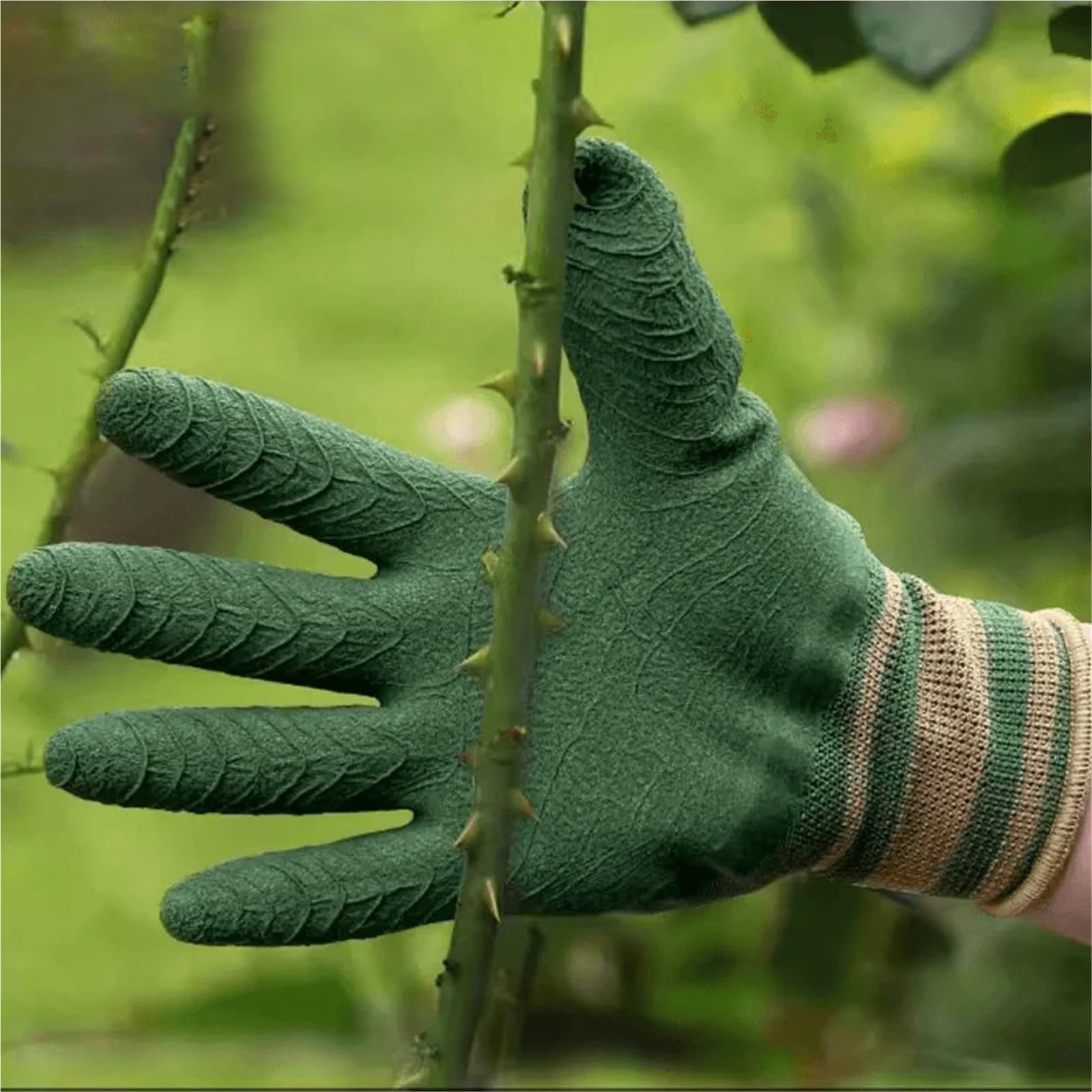 Genérico Guantes de trabajo de jardín verdes fluorescentes, spandex de nailon con espuma de nitrilo for cultivar un huerto y plantar(4 pairs)