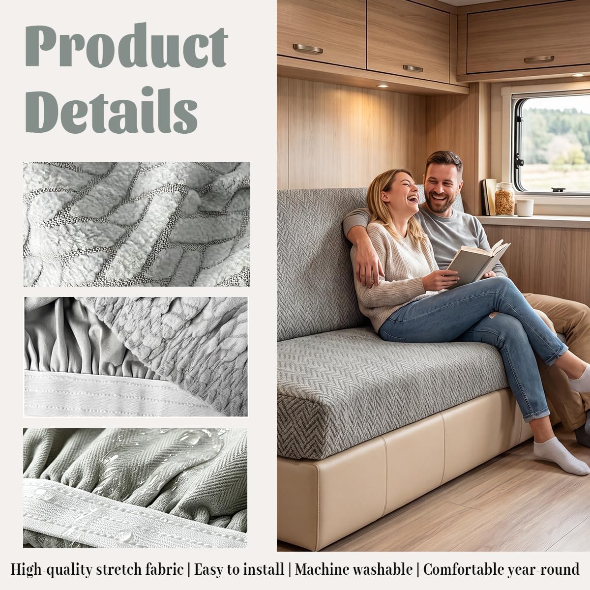 Waterproof RV Couch Covers for Jackknife Sofa Bed,2 Piece,Light Grey