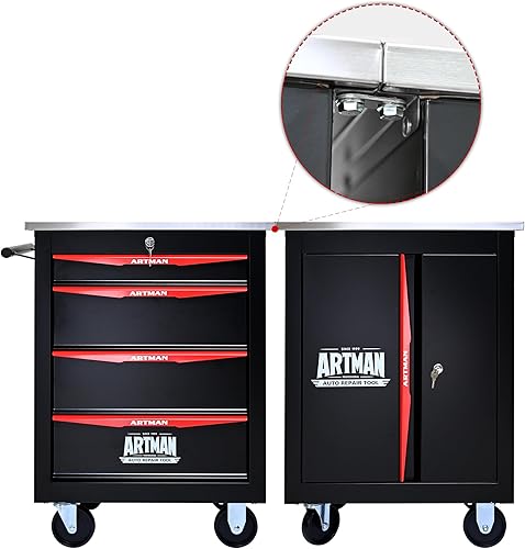 Miniatura 9 de Caja de herramientas con 4 cajones con taquilla, caja de herramientas móvil de metal de 22.2 pulgadas de D, caja de almacenamiento de hardware