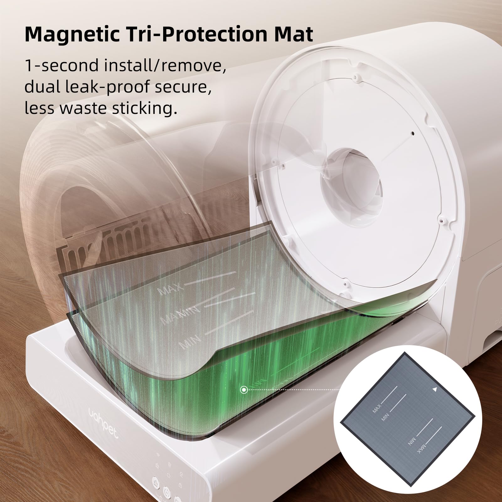 uahpet Stainless Steel Self Cleaning Cat Litter Box, Automatic Cat Litter Box with APP Control, Lower Entry, Safety Sensors Includes Mat & Trash Bags - image 8