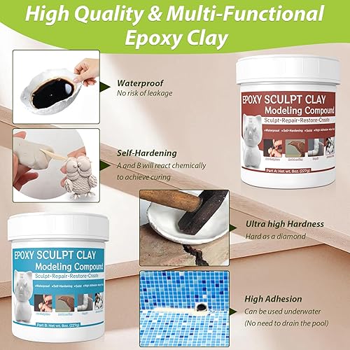 Miniatura 5 de Masilla epoxi negra para metal, 2 partes A y B arcilla epoxi para esculpir, modelado, construcción, reparación, masilla de piscina autoendurecible