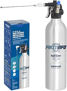 FIRSTINFO Patented Max. Pressure 140 psi 620ml Aluminum Aerosol Refillable Fluid Oil Pressure Storage Sprayer Can + 2-Way Nozzle for Jet Straight Stream & Mist Spraying Kit